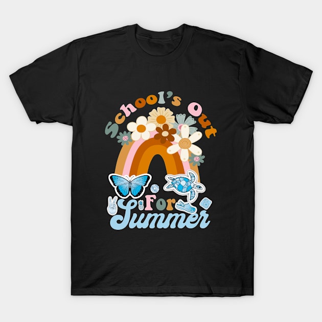 Cute School Out For Summer, Rainbow GroovyTeacher Kids T-Shirt by YANISOVE